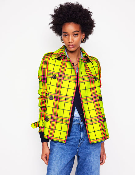 Mayfair Cropped Trench-Neon Yellow Check