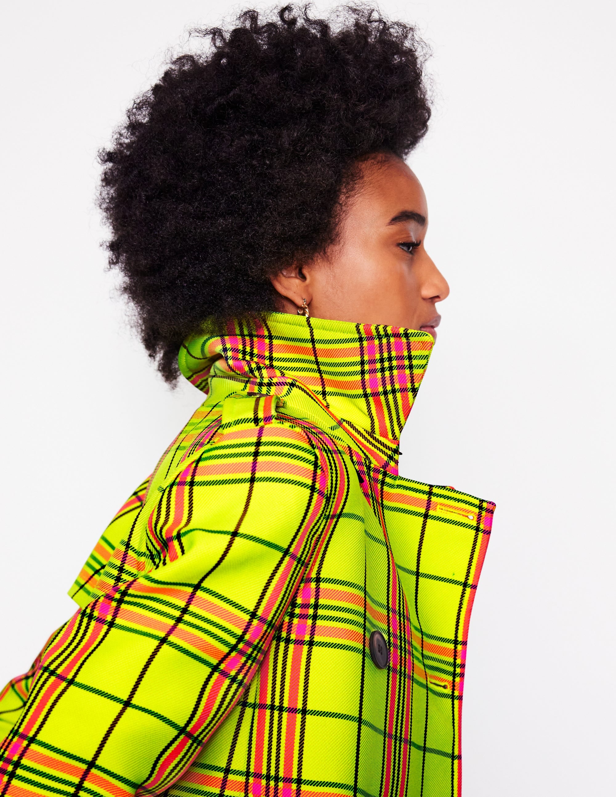 Mayfair Cropped Trench-Neon Yellow Check - Image 2