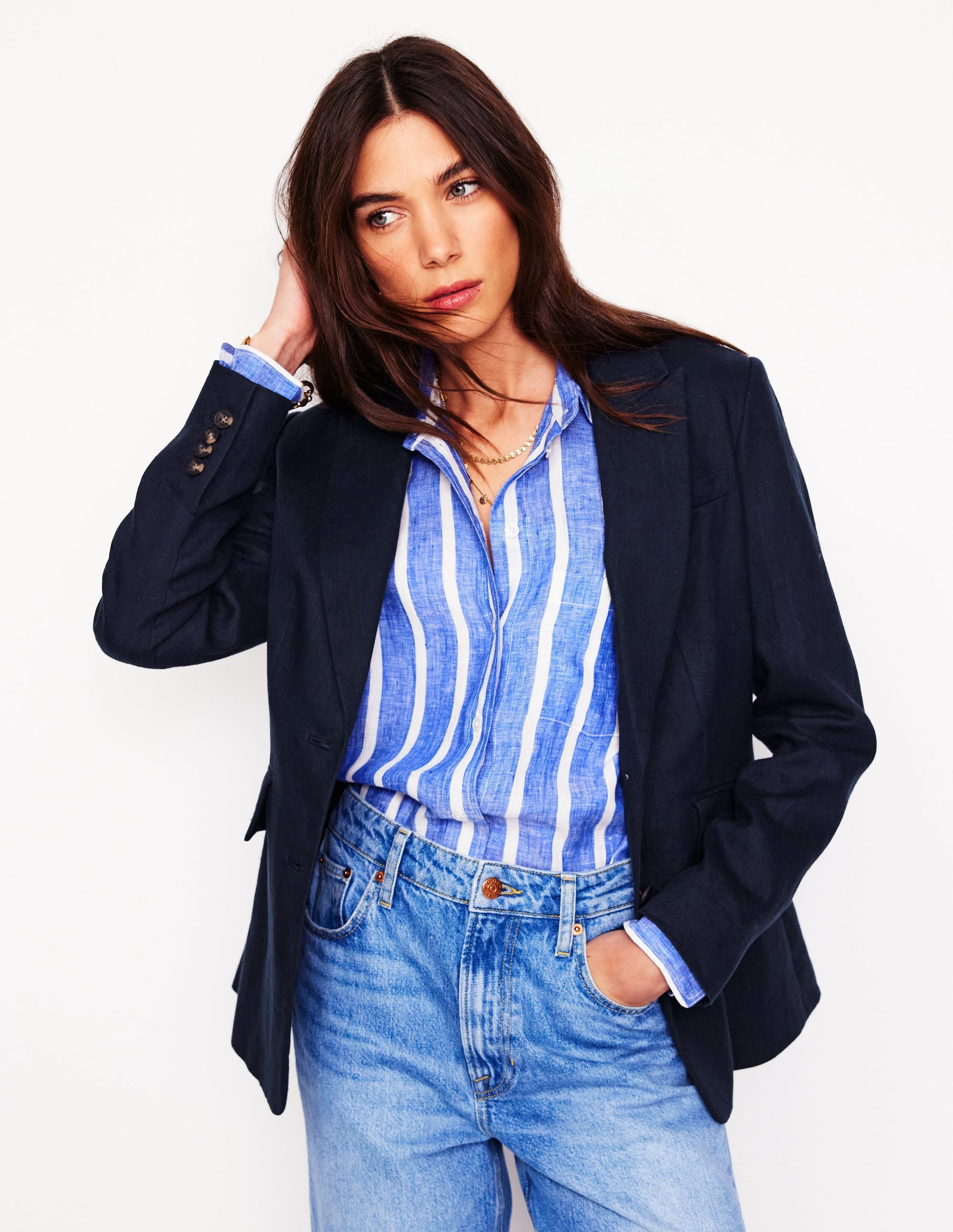 Stamford Linen Blazer-Navy - Image 1