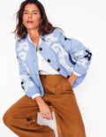 Chelsea Embroidered Jacket-Grey Blue Chambray