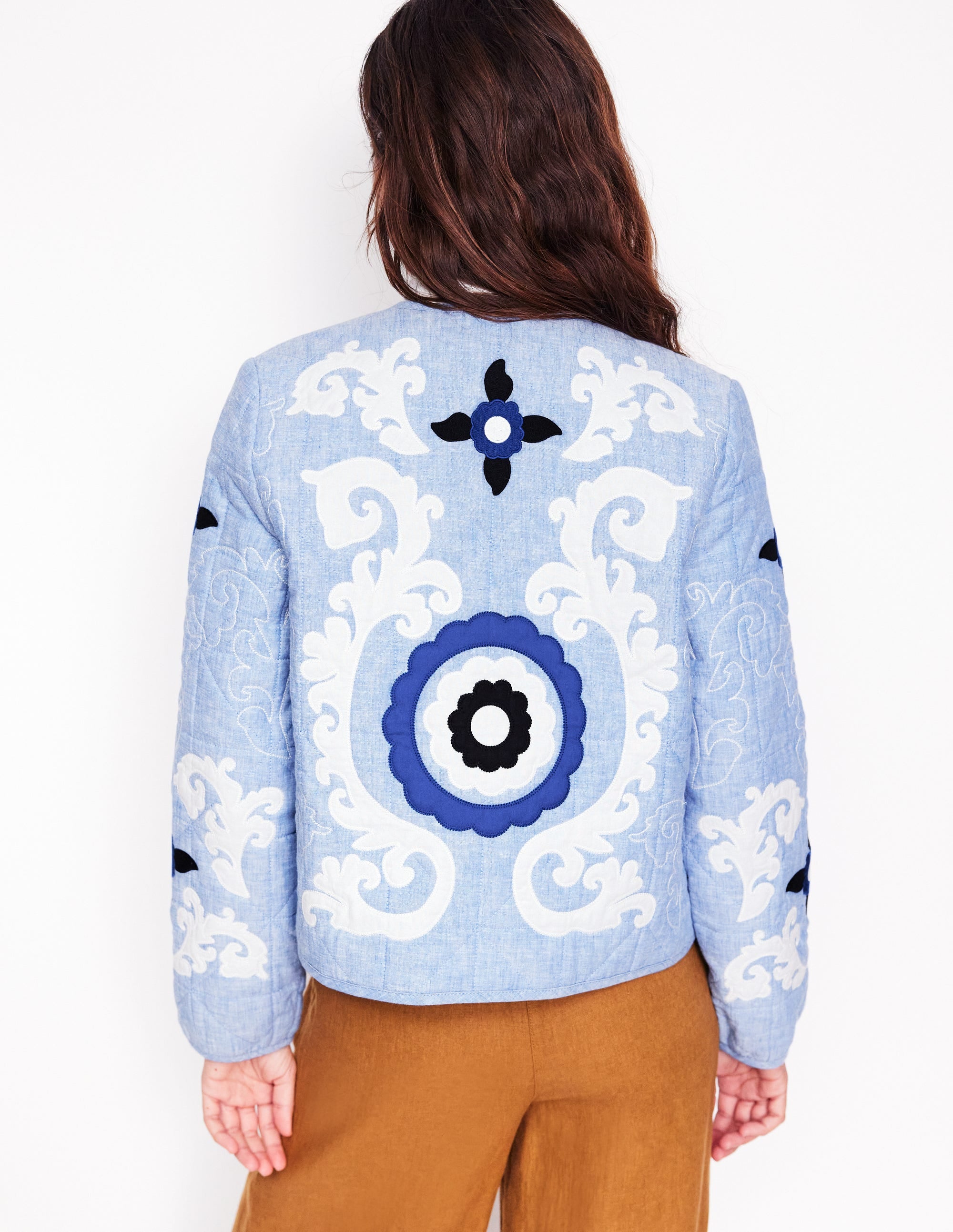 Chelsea Embroidered Jacket-Grey Blue Chambray - Image 5