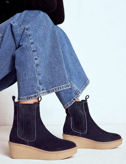 Wedge Ankle Boots-Navy-2