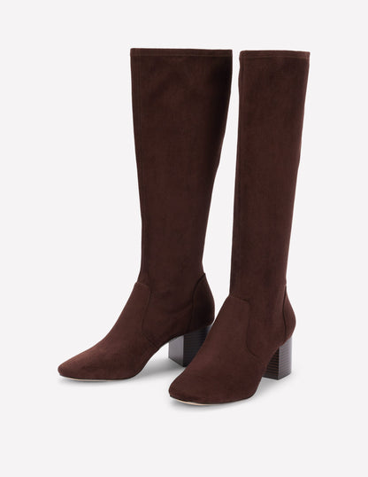 Stretch Knee Heel Boots-Chocolate-3