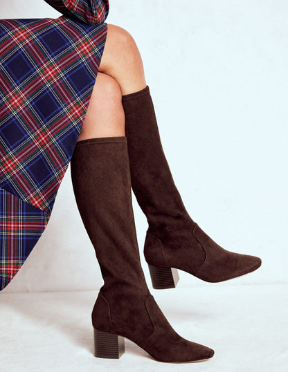 Stretch Knee Heel Boots-Chocolate-2