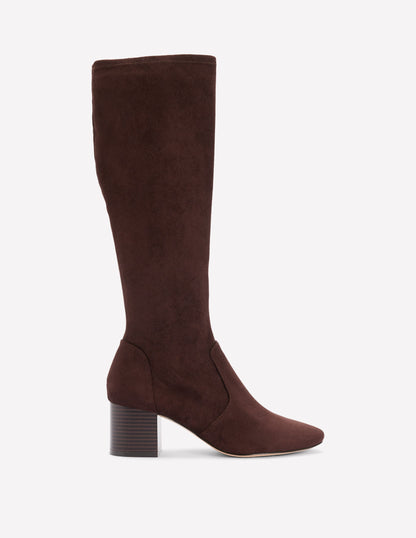 Stretch Knee Heel Boots-Chocolate-1