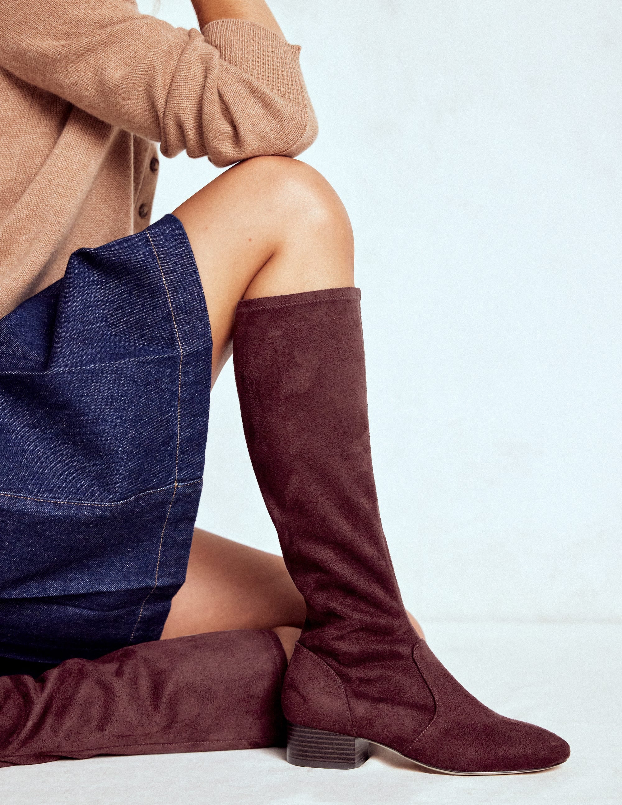 Flat Stretch Knee Boots-Chestnut - Image 2