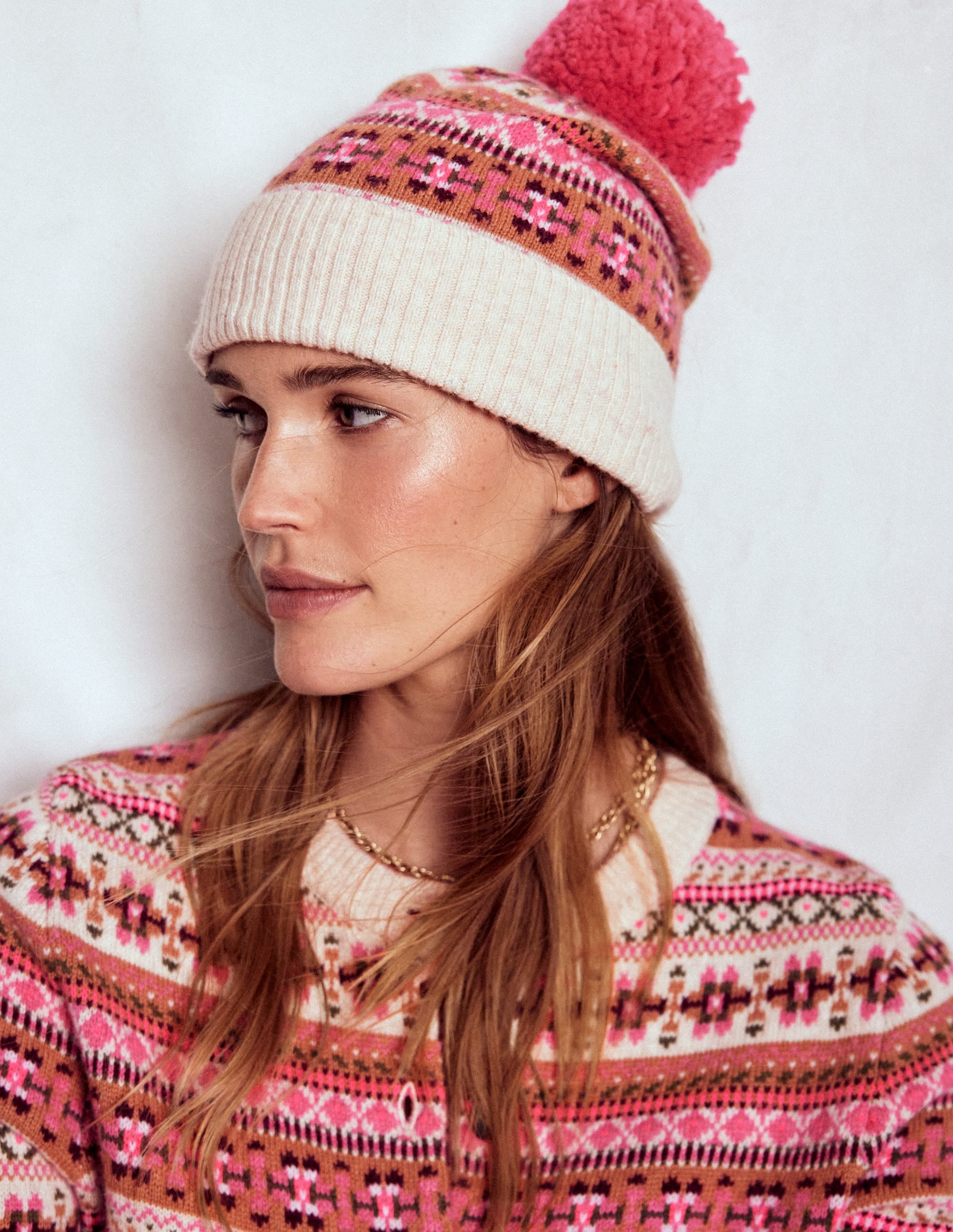 Edie Fair Isle Beanie-Pink | Boden USA