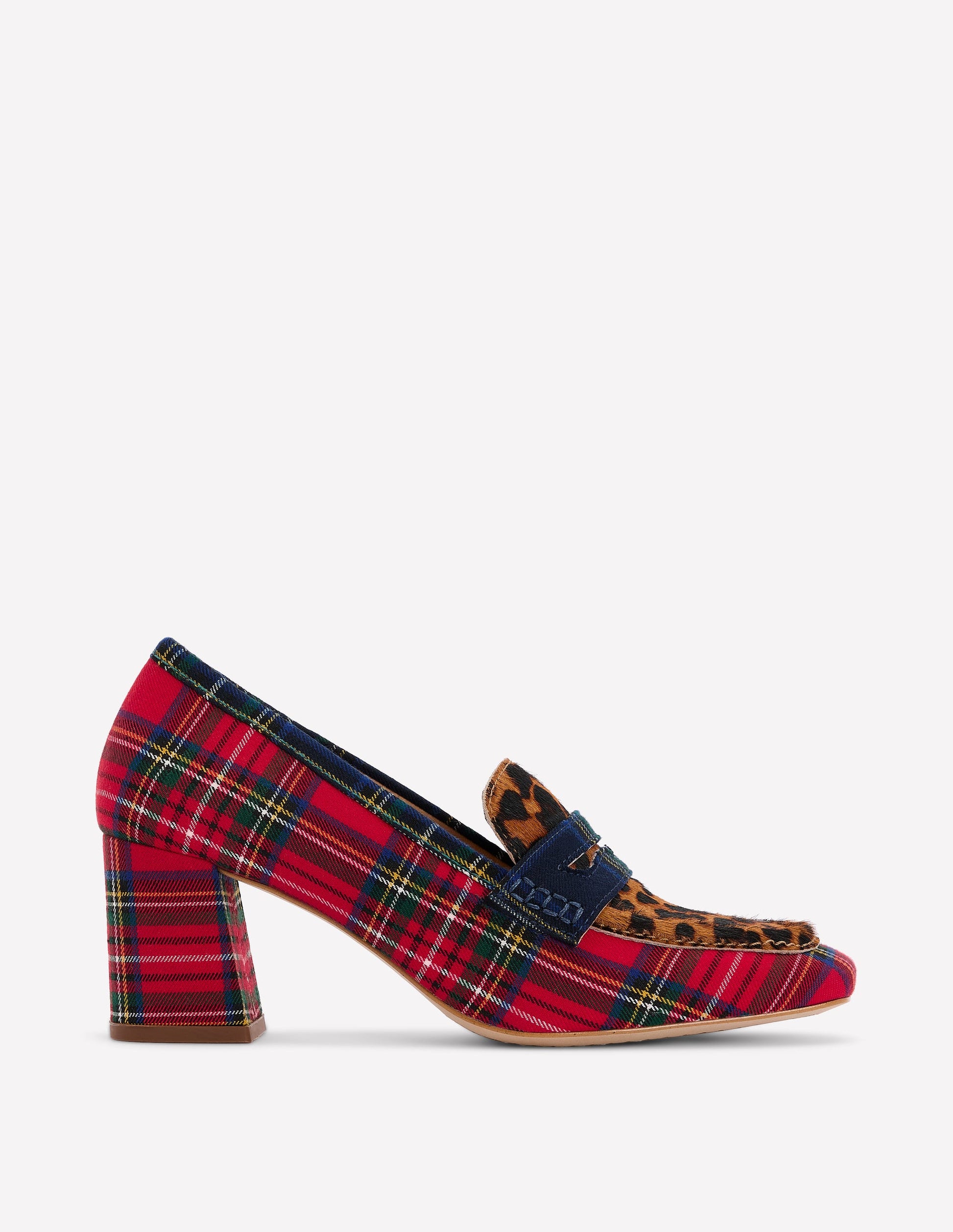 Sol Block Heeled Penny Loafers-Tartan Check-1