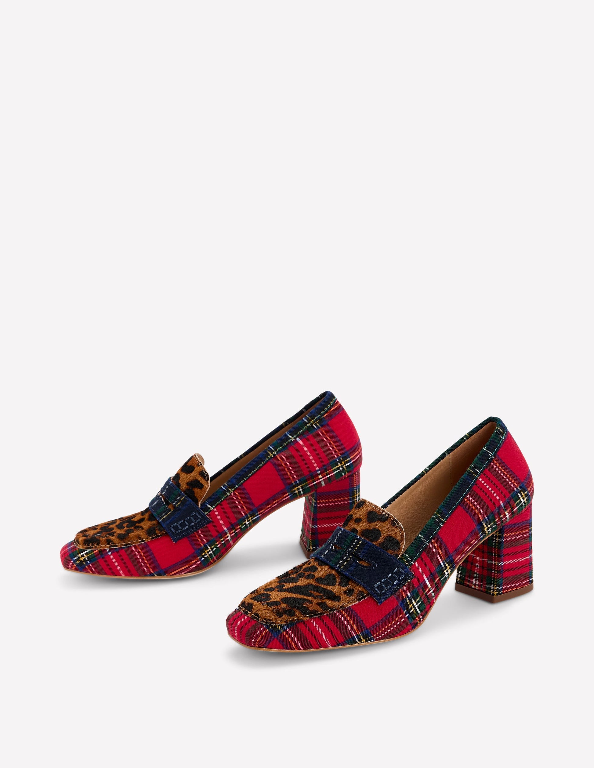 Sol Block Heeled Penny Loafers-Tartan Check-4
