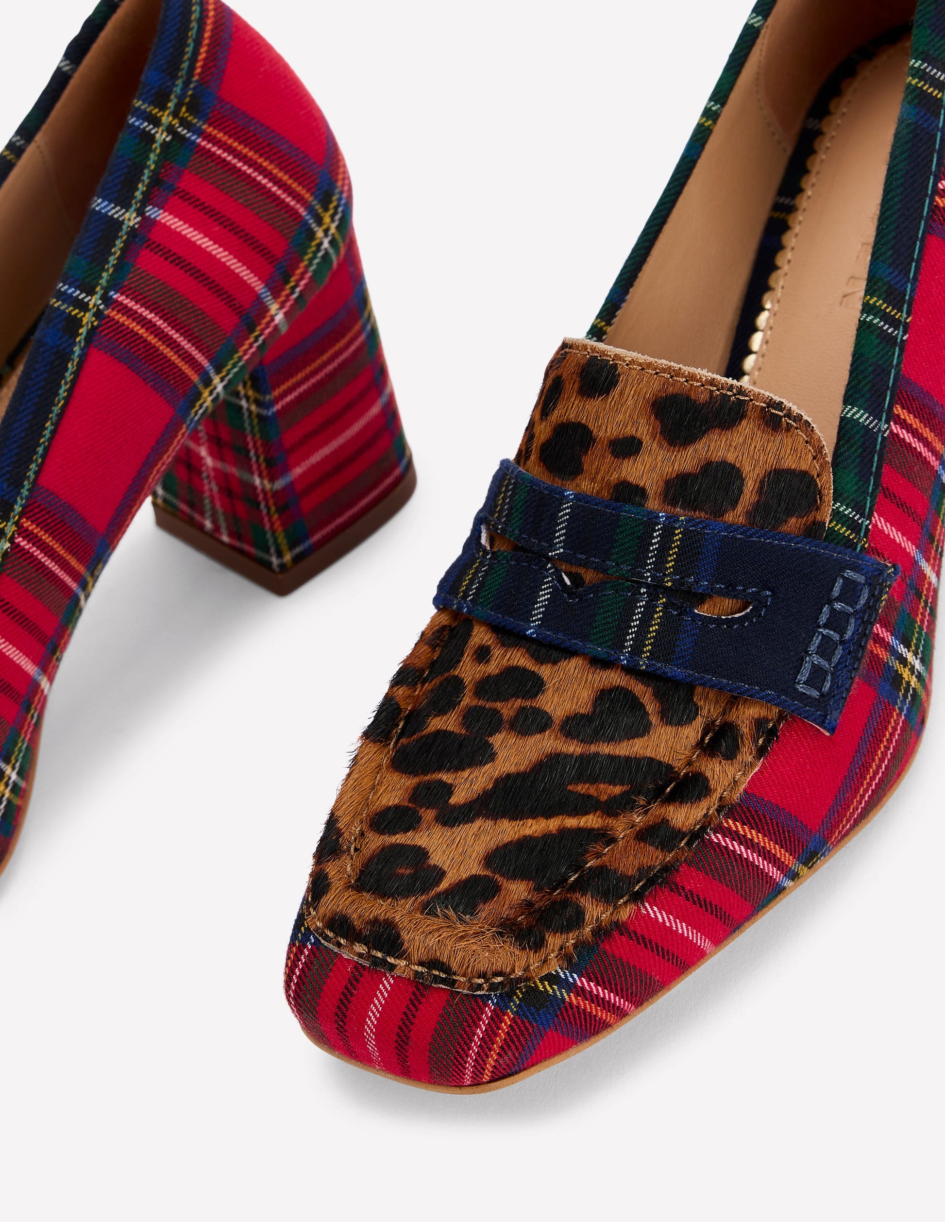 Sol Block Heeled Penny Loafers-Tartan Check-5