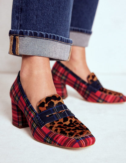 Sol Block Heeled Penny Loafers-Tartan Check-3