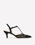 T-Bar Point Heels-Black Mesh