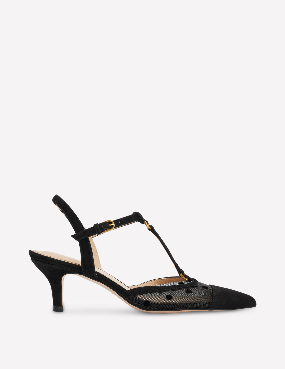 T-Bar Point Heels-Black Mesh - Image 1