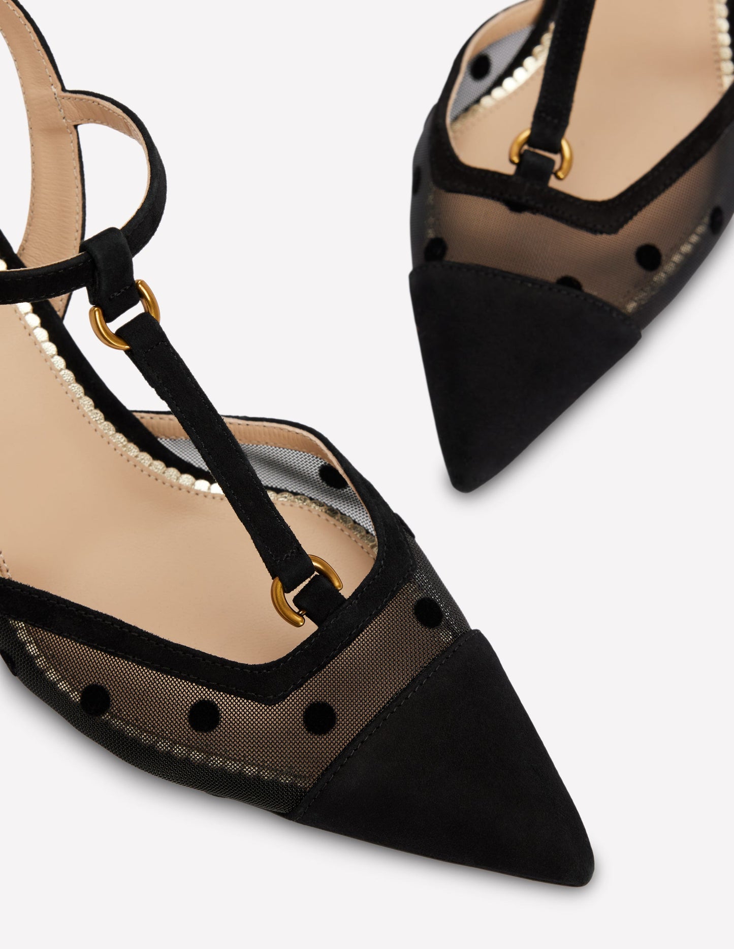 T-Bar Point Heels-Black Mesh