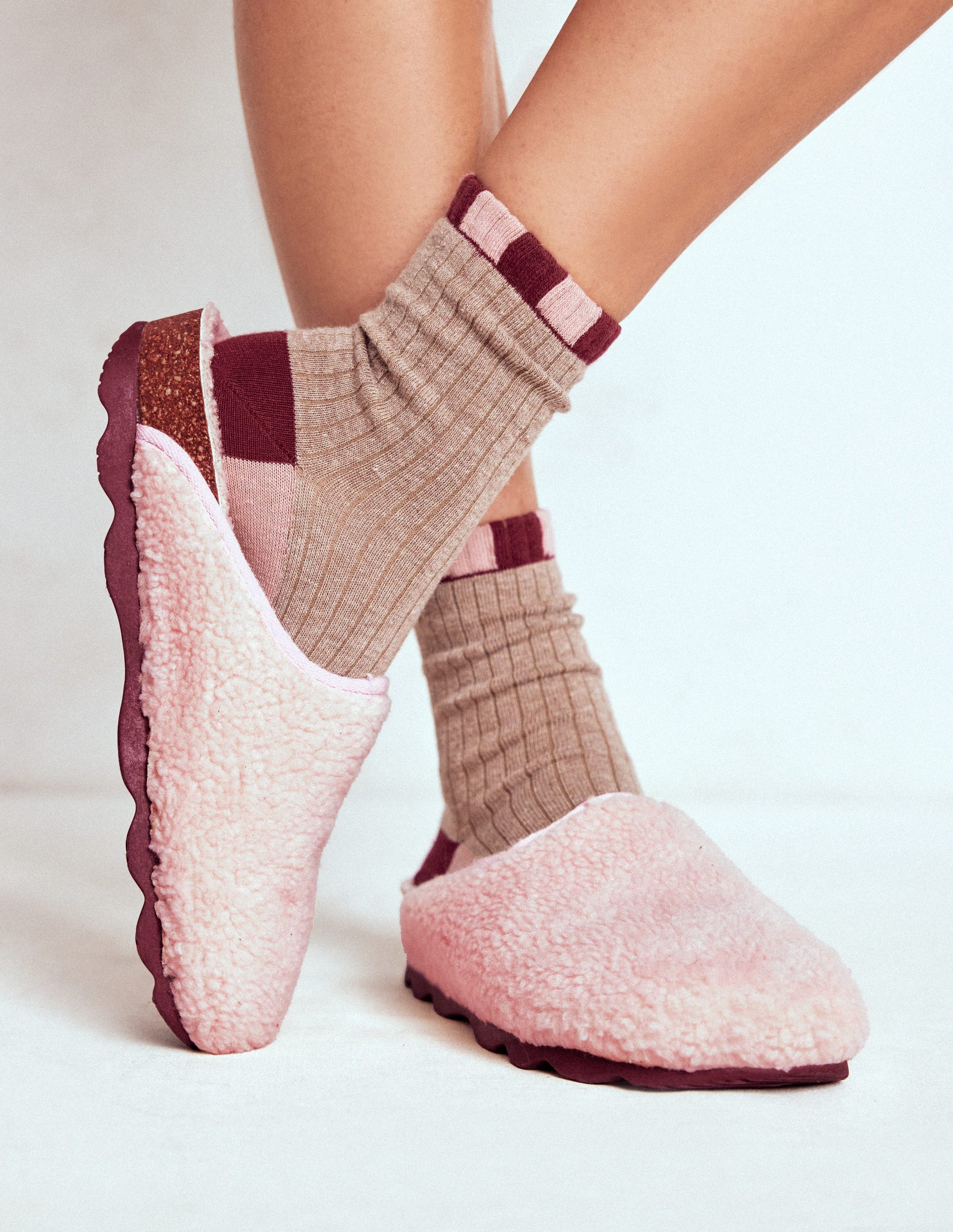 Contrast Sole Mule Slippers-Pink-2