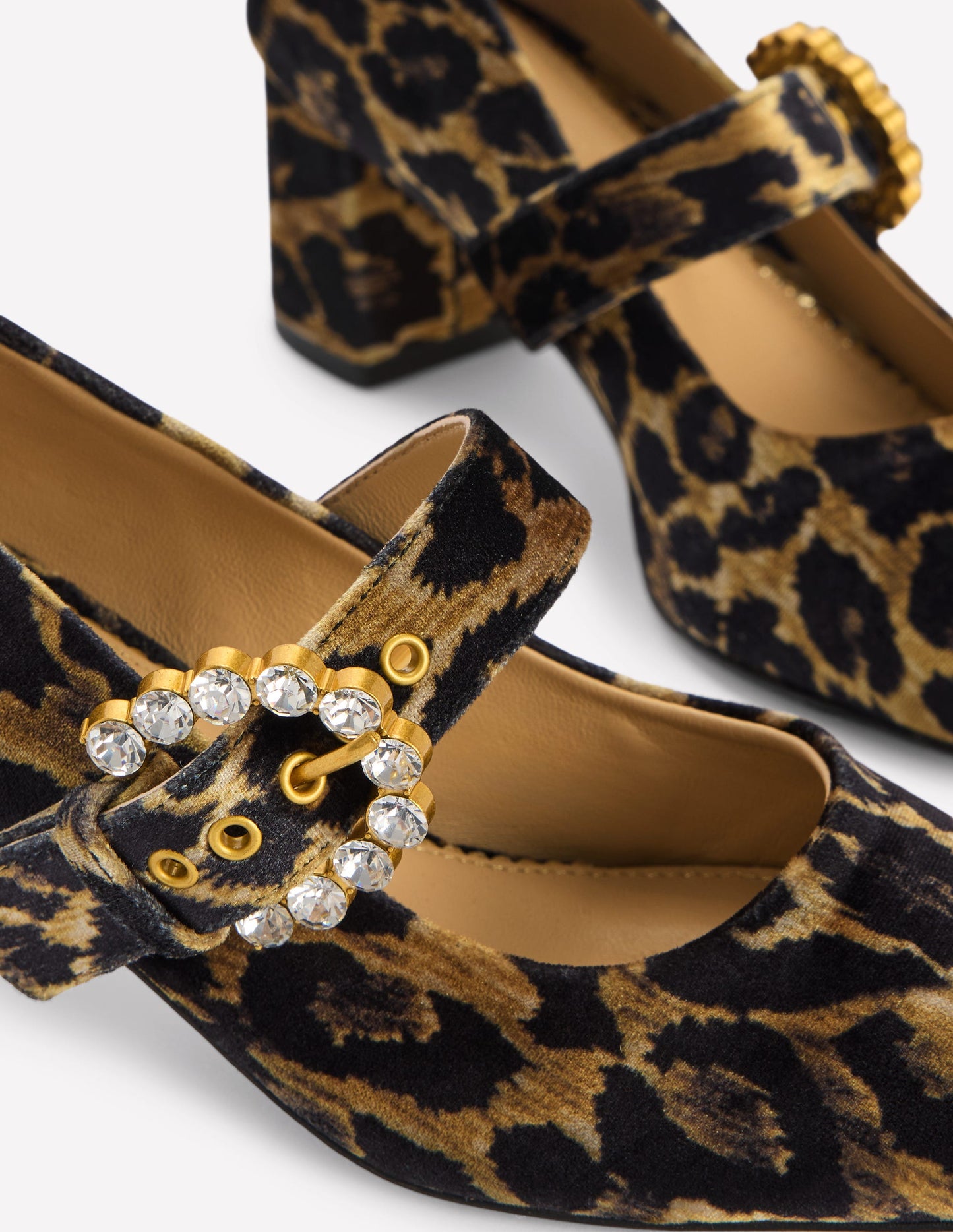 Heeled Buckle Mary Janes-Leopard