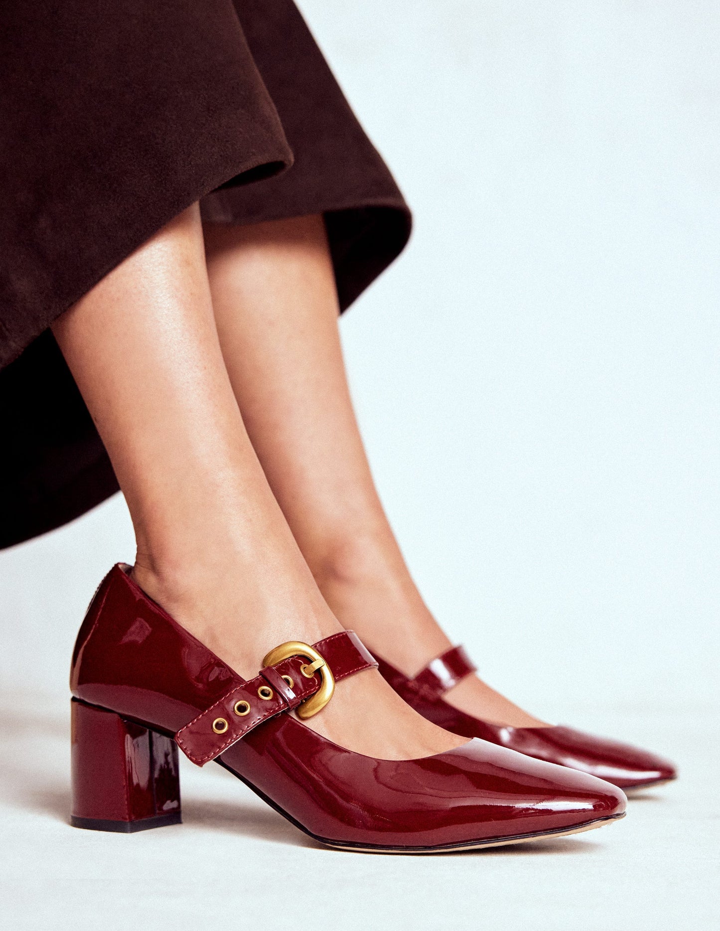Heeled Buckle Mary Janes-Oxblood