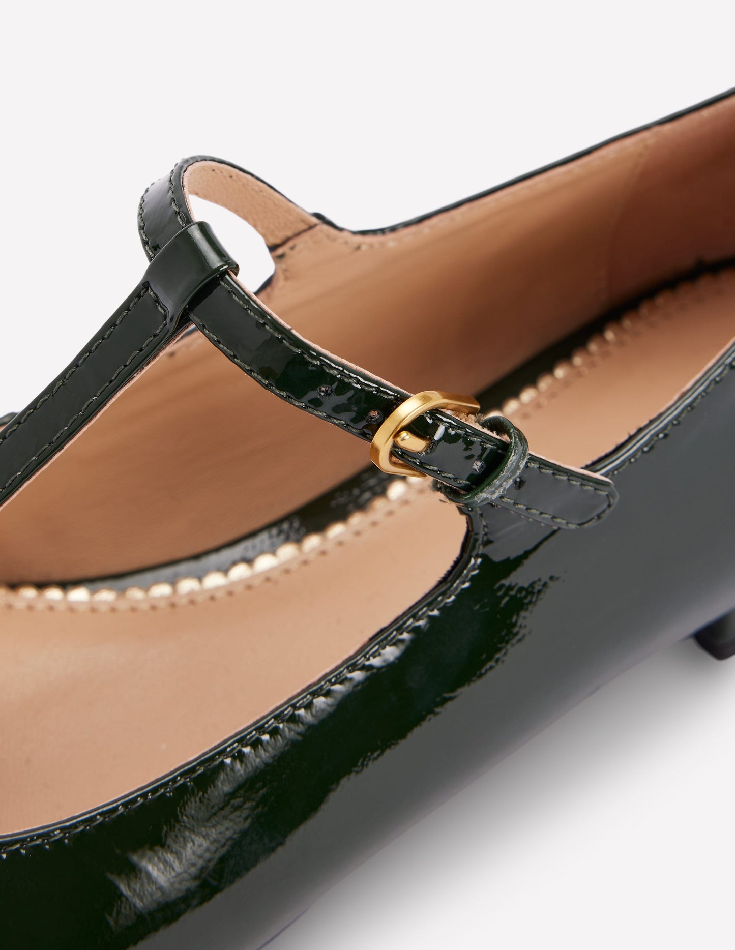 Round Toe T-Bar Flats-Green Patent
