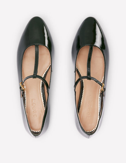 Round Toe T-Bar Flats-Green Patent-5