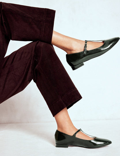 Round Toe T-Bar Flats-Green Patent-2