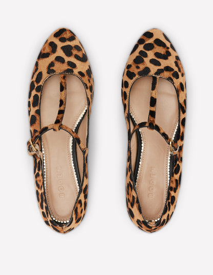 Round Toe T-Bar Flats-Leopard-5