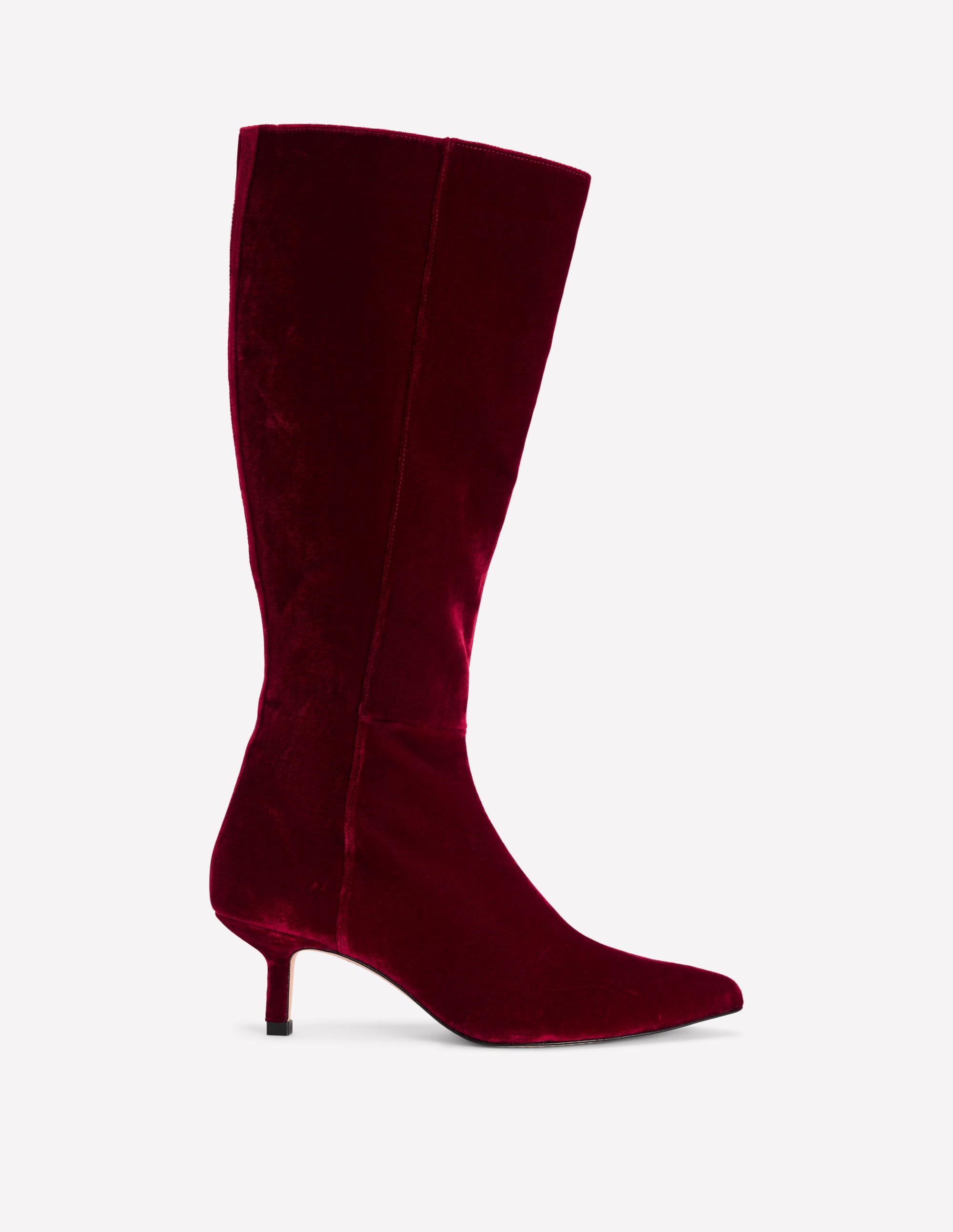 Kitten Heel Knee High Boots-Ruby Red - Image 1