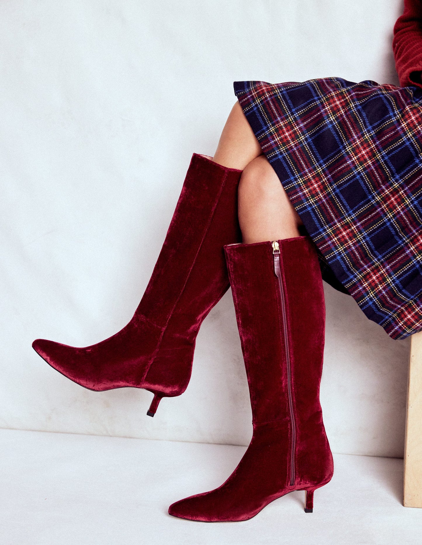 Kitten Heel Knee High Boots-Ruby Red