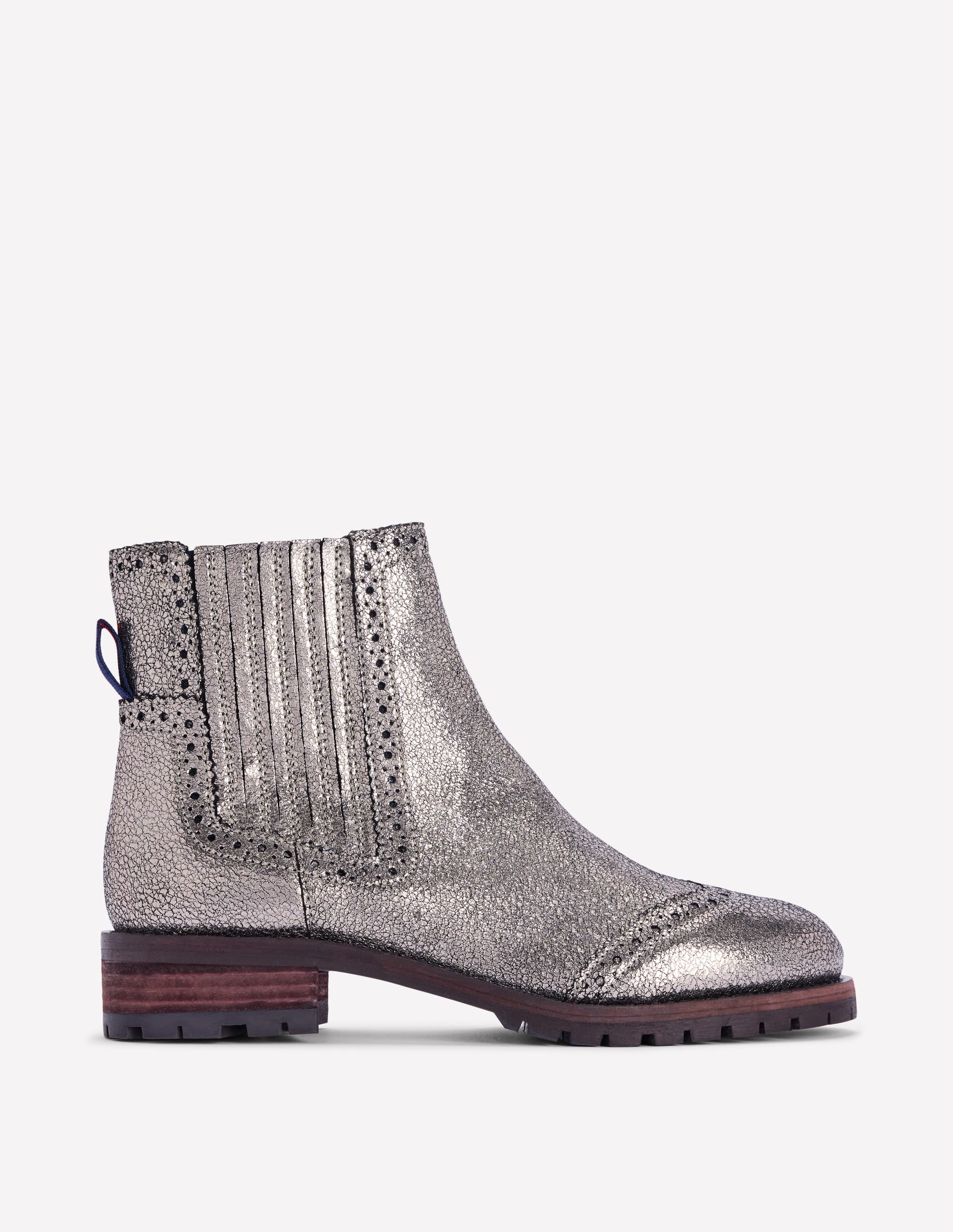 Brogue Detail Chelsea Boots-Silver - Image 1