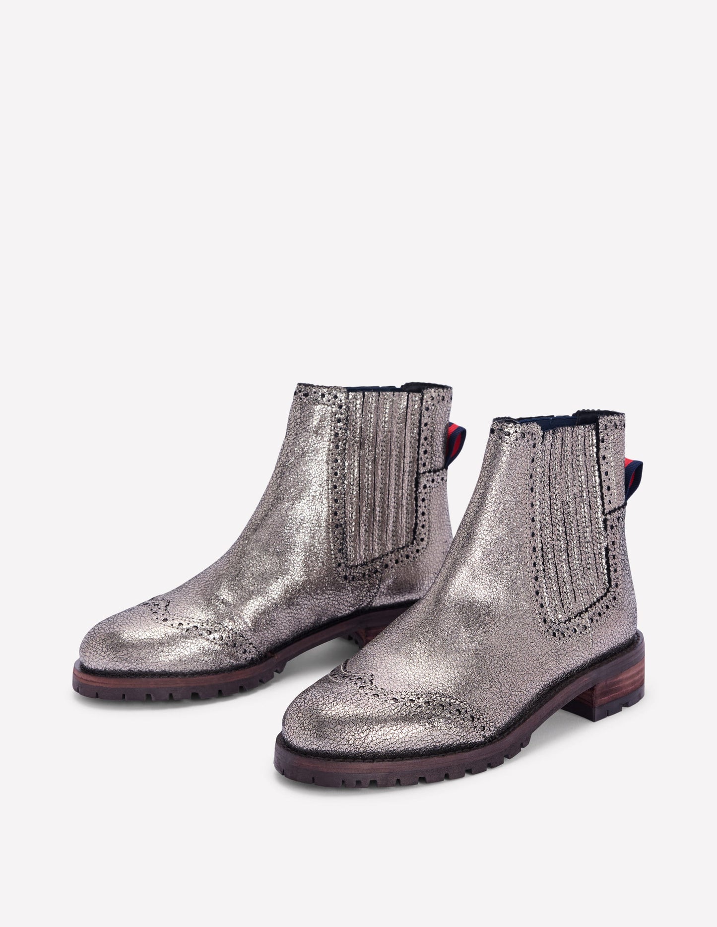 Brogue Detail Chelsea Boots-Silver