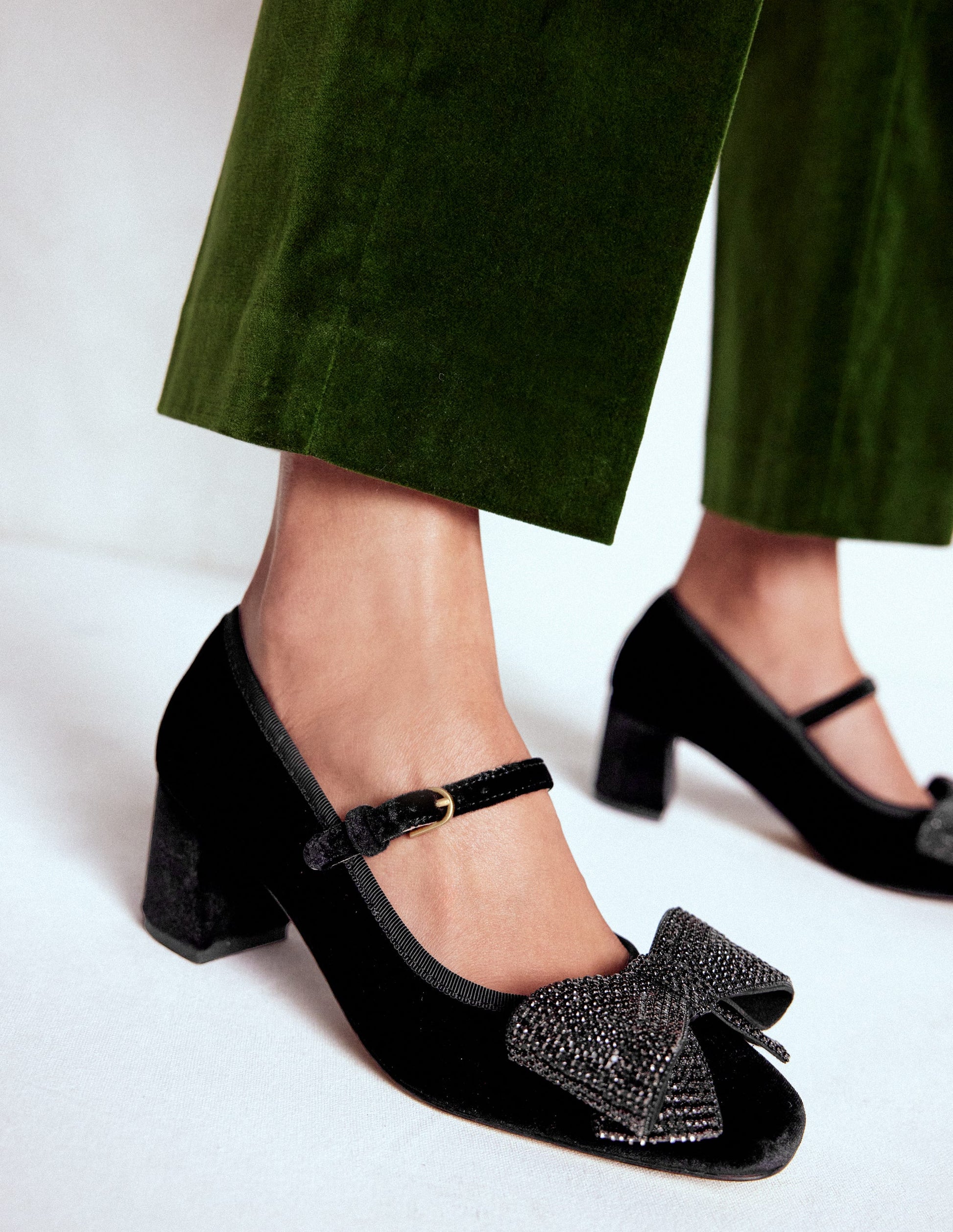 Embellished Bow Block Heels-Black | Boden USA Embellished Bow Block Heels-Black | Boden USA