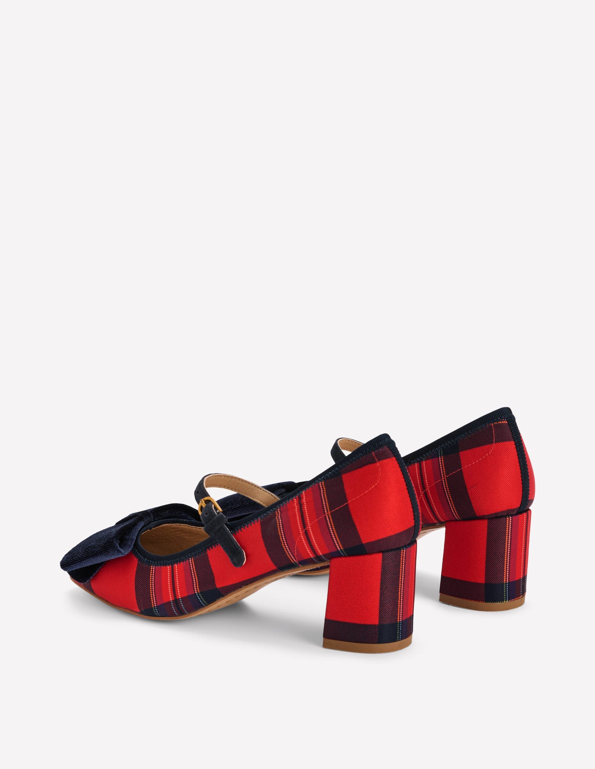Embellished Bow Block Heels-Red Tartan-6