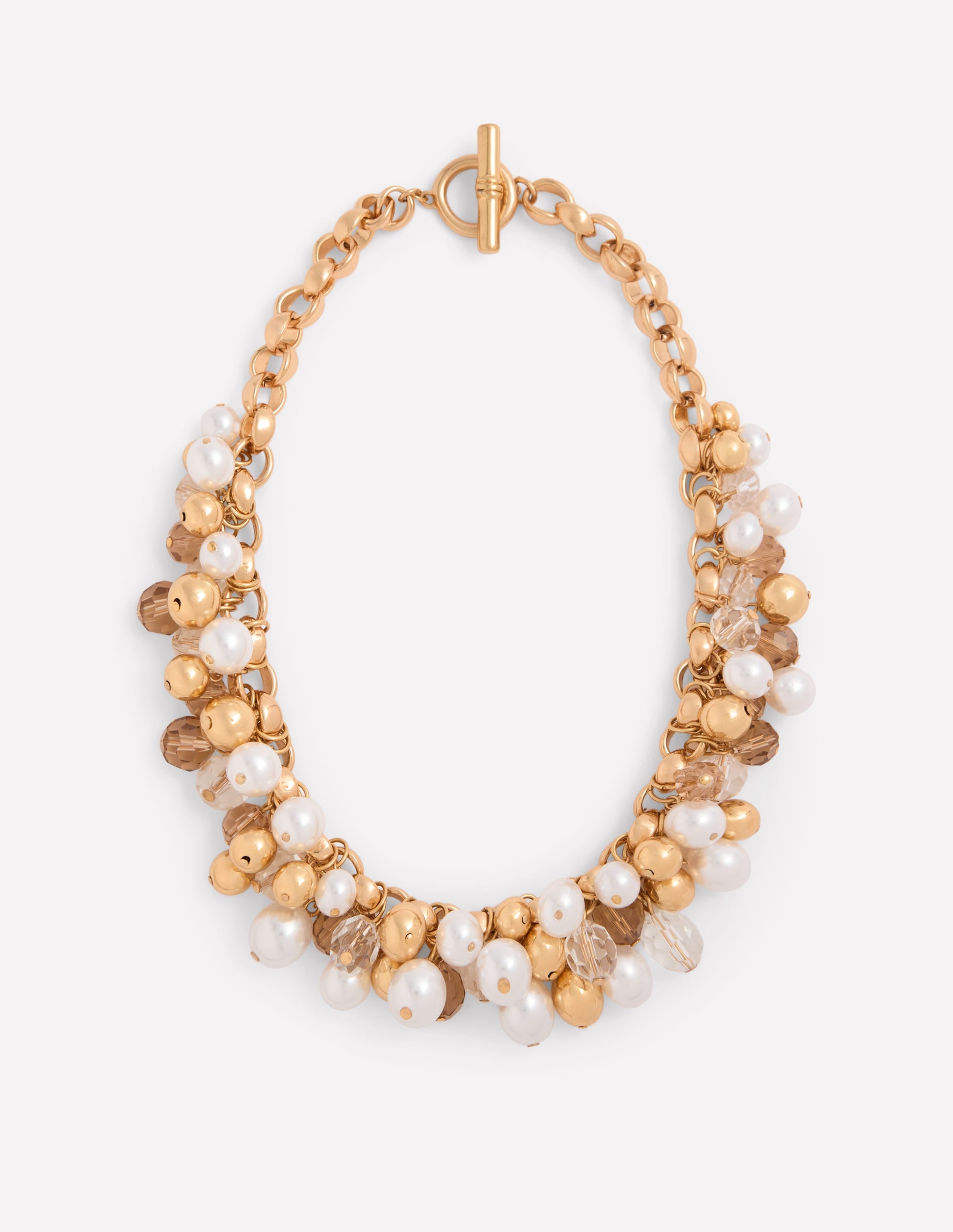 Beaded Jewel Necklace-Gold Colour/Faux Pearl - Image 1
