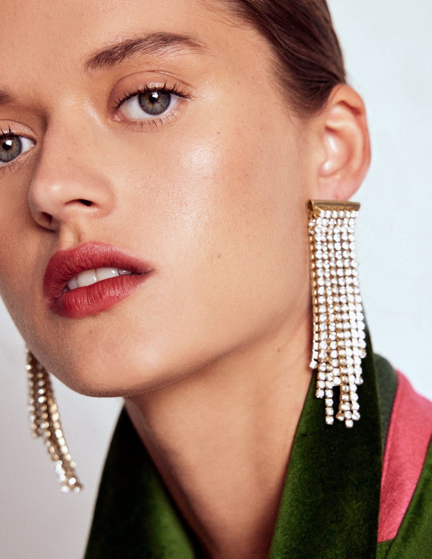 Jewel Fringe Earrings-Silver