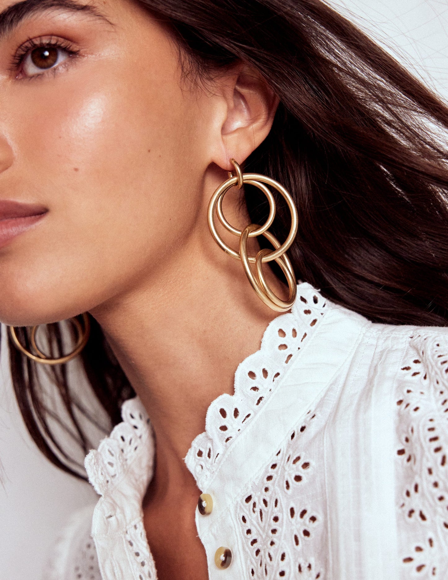 Multi Ring Drop Earrings-Gold Colour