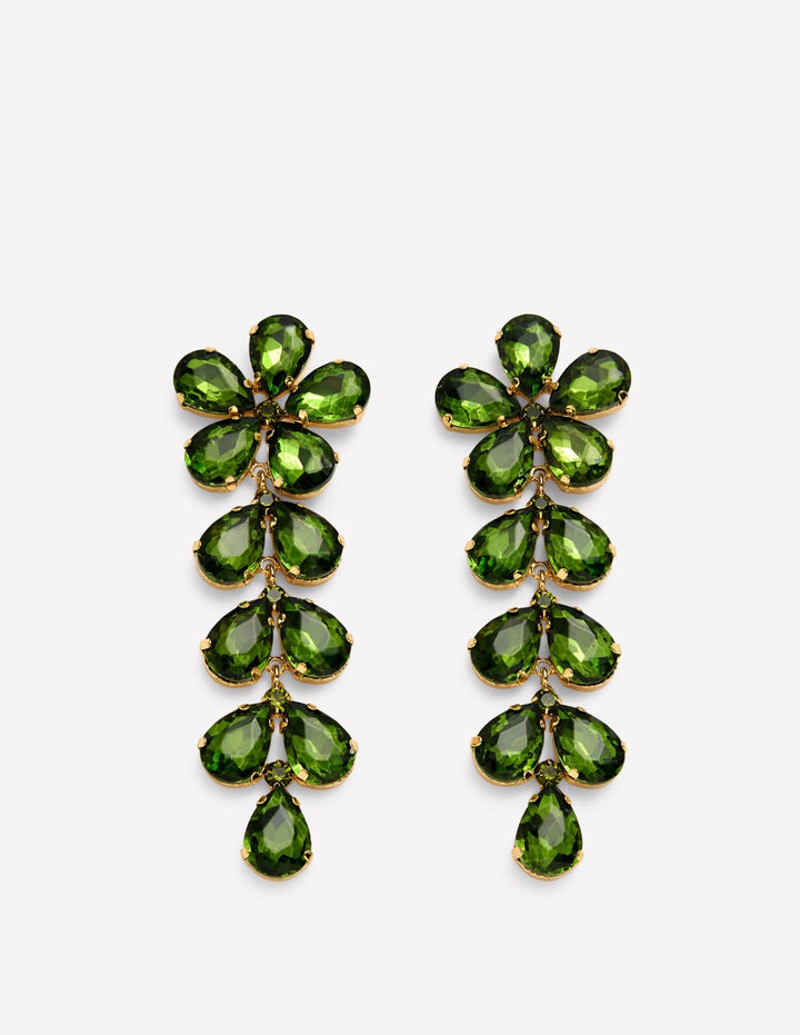 Statement Jewel Drop Earrings-Green