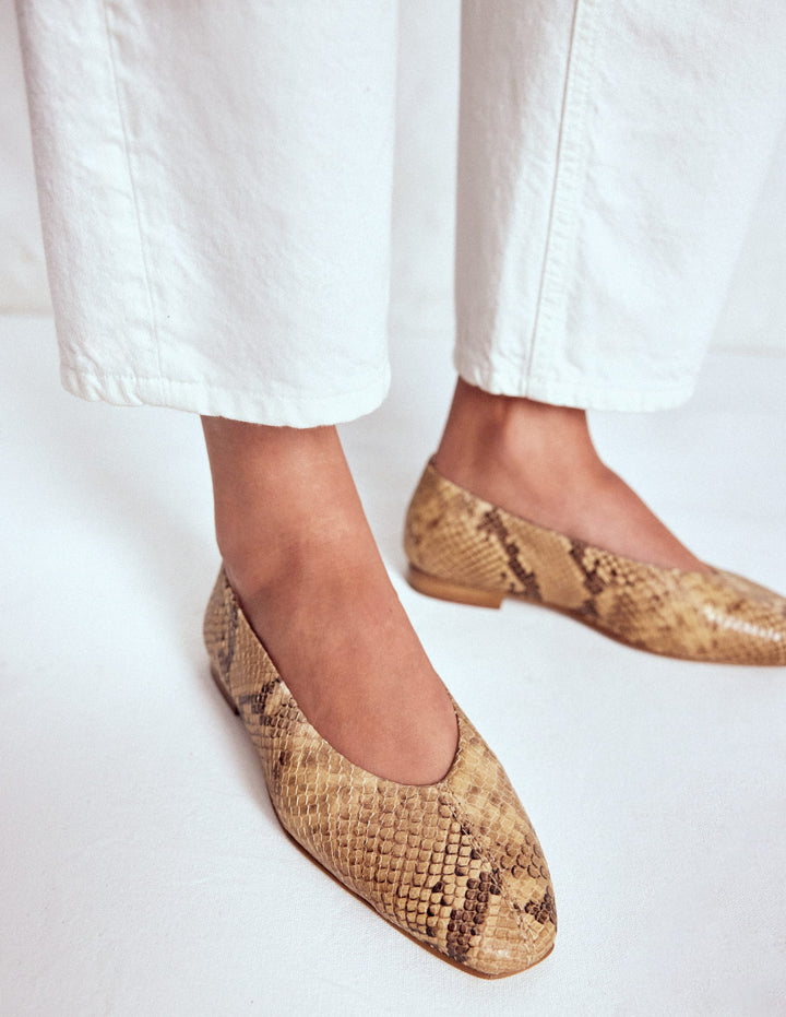 High Cut Stitch Detail Flats-Neutral