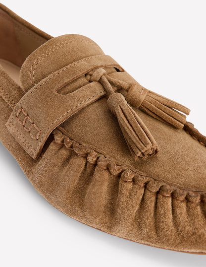 Soft Ruched Loafers-Caramel-5