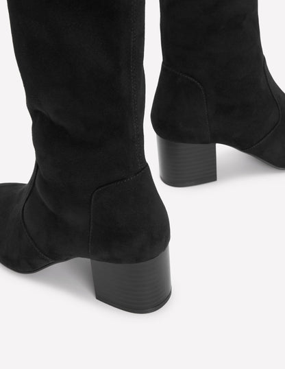 Block Heel Stretch Boots-Black-4