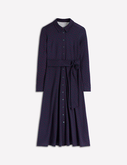 Marcia Jersey Shirt Dress-French Navy, Painted Dot-6