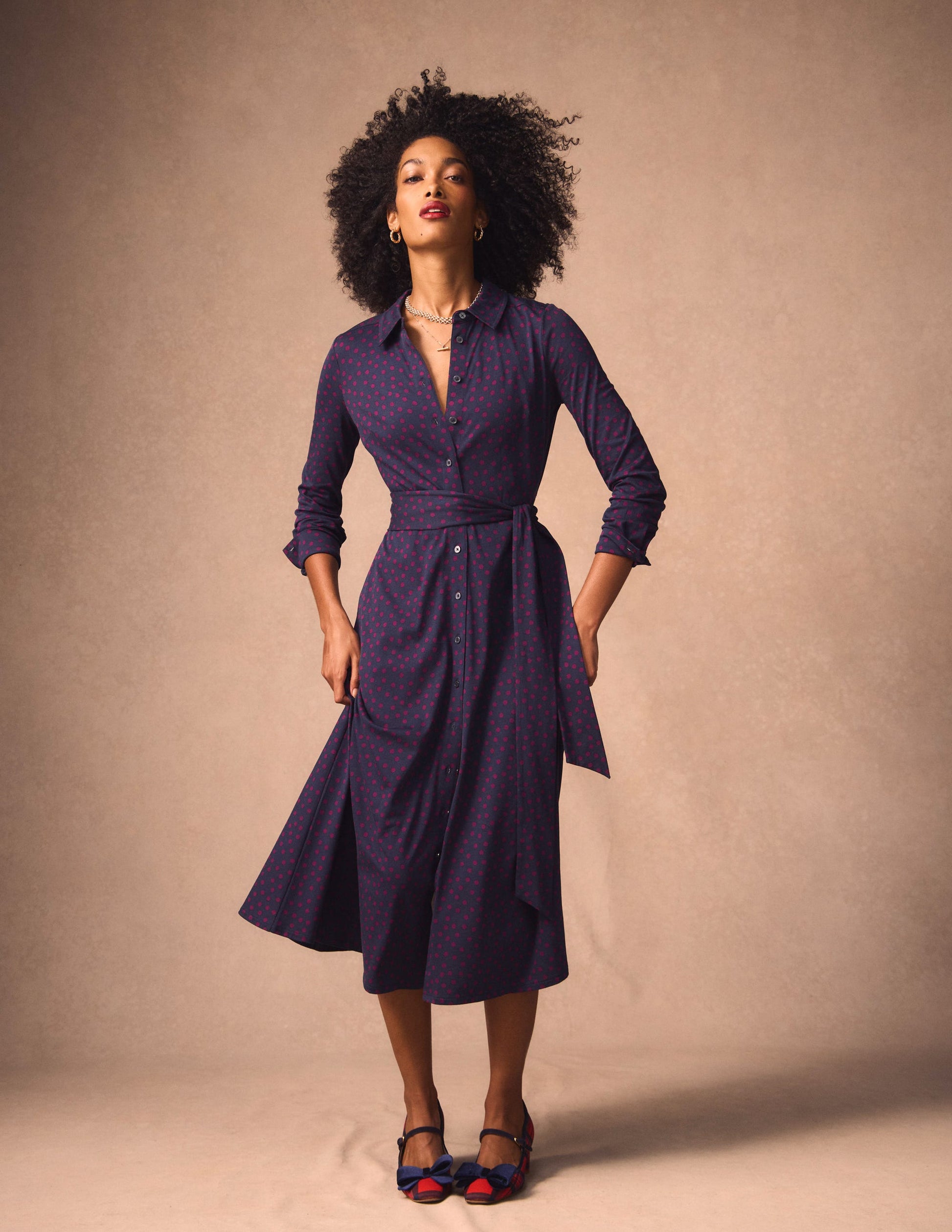 Marcia Jersey Shirt Dress-French Navy, Painted Dot | Boden USA Marcia Jersey Shirt Dress-French Navy, Painted Dot | Boden USA