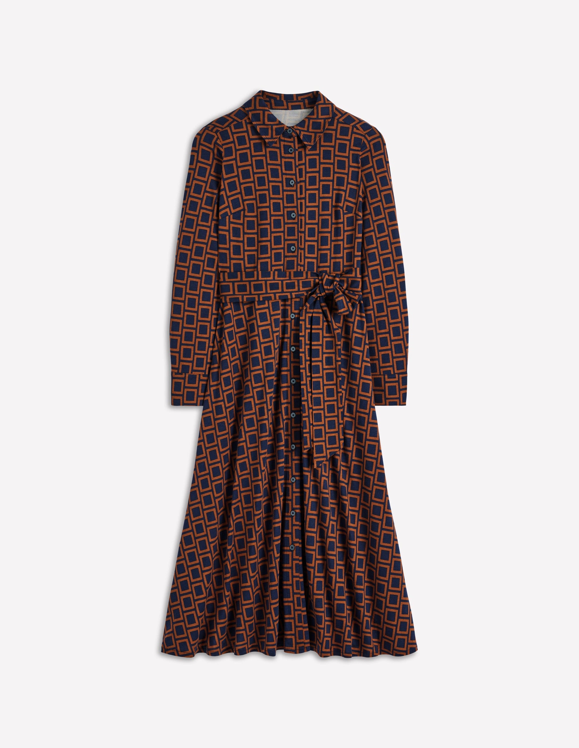 Marcia Jersey Shirt Dress-French Navy, Square Geometric-6