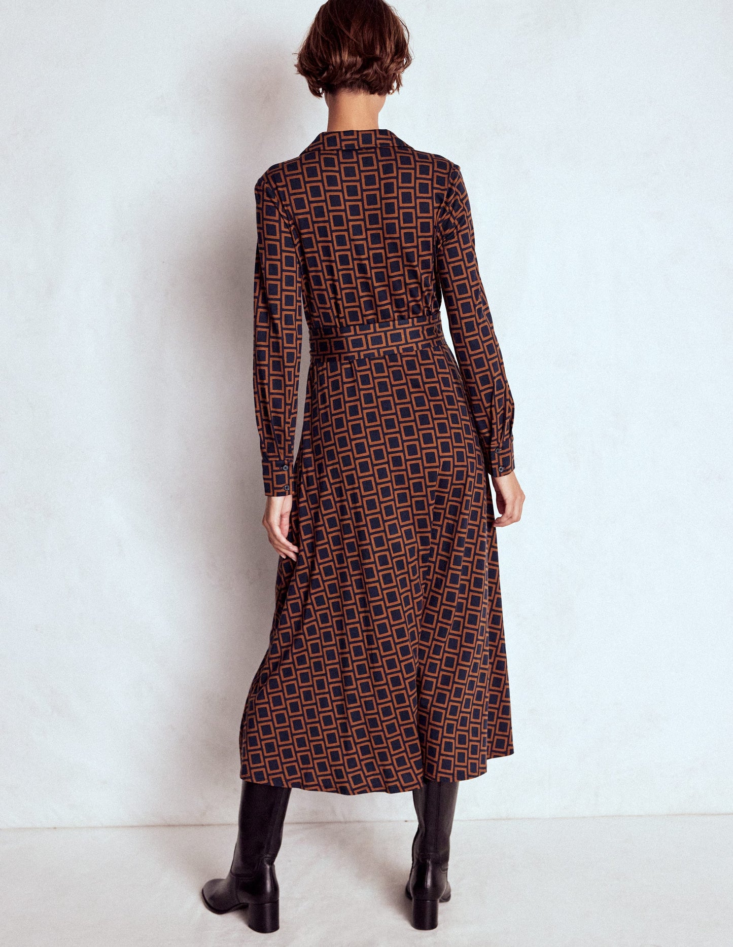 Marcia Jersey Shirt Dress-French Navy, Square Geometric