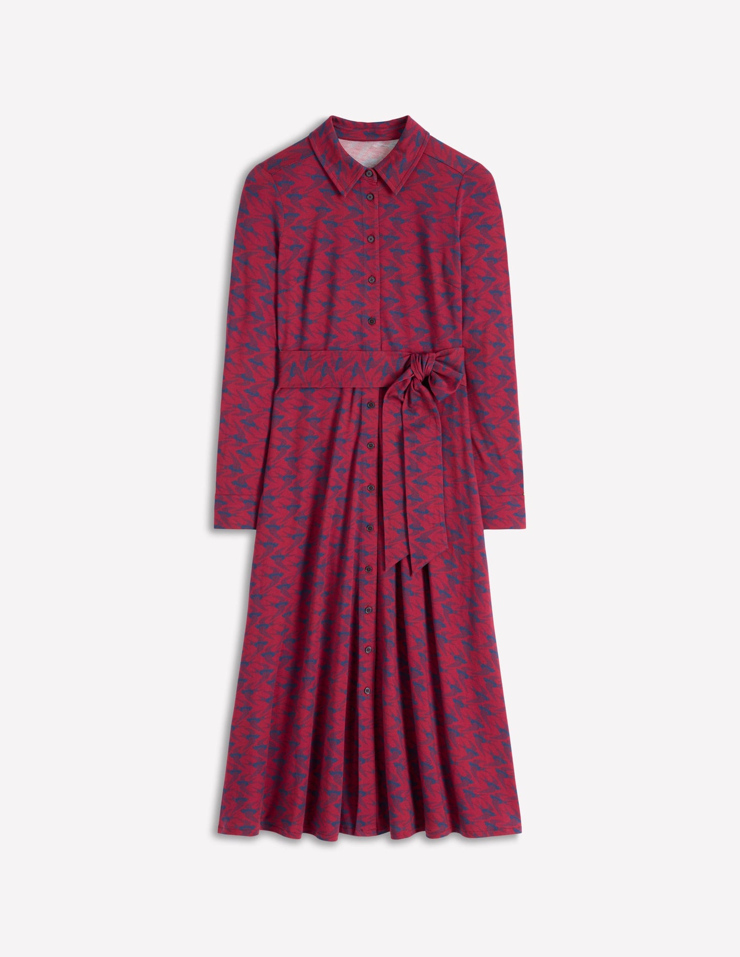 Marcia Jersey Shirt Dress-Burgundy Red, Swooping Swallow