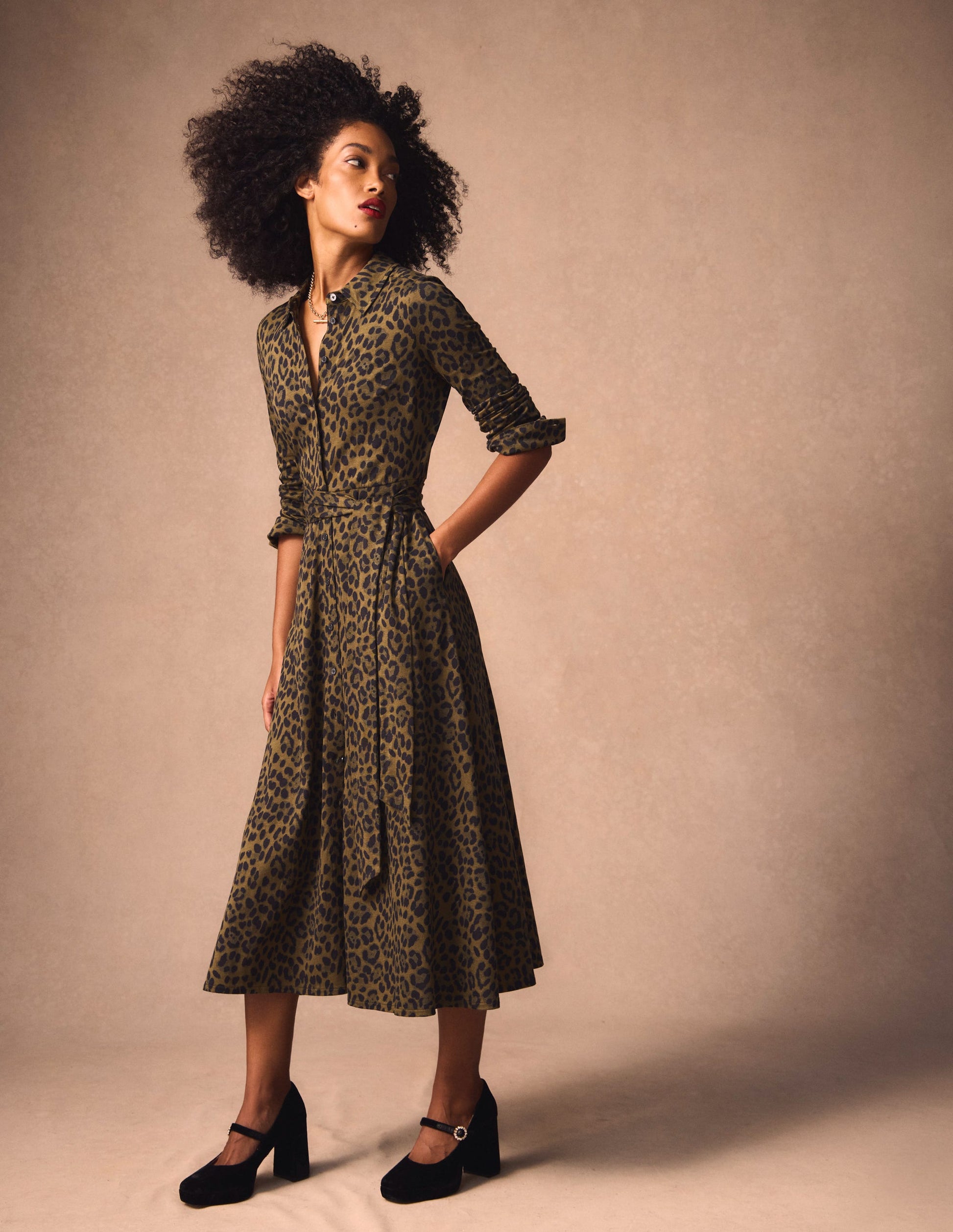 Marcia Jersey Shirt Dress-Military Olive, Brushed Animal | Boden USA Marcia Jersey Shirt Dress-Military Olive, Brushed Animal | Boden USA