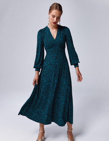 Ivy Smocked Midi Dress-Moonlit Ocean, Brushed Animal-1