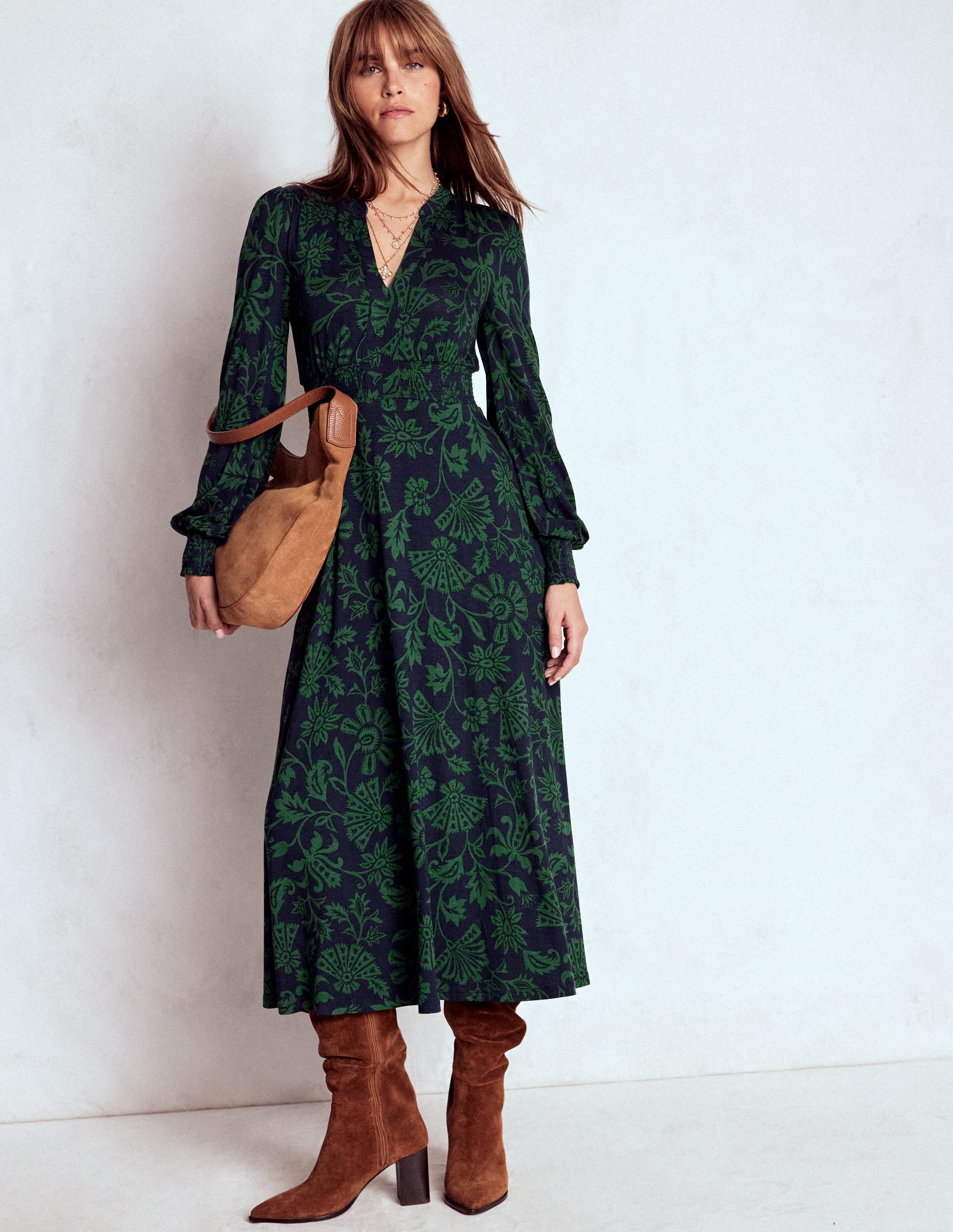 Georgia Jersey Midi Dress-Dark Navy, Elaborate Vine - Image 4