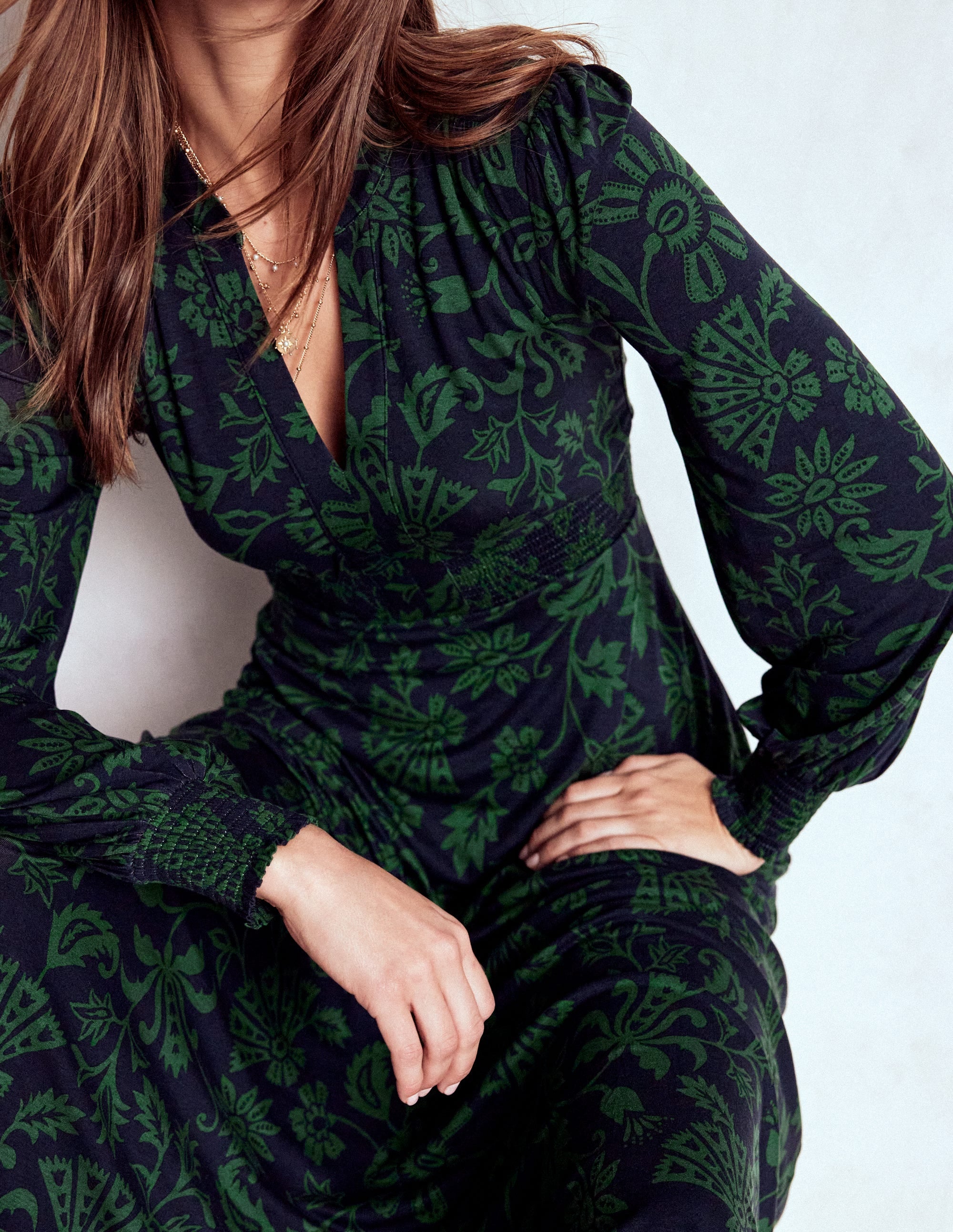Georgia Jersey Midi Dress-Dark Navy, Elaborate Vine - Image 5