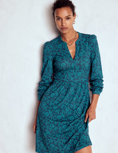 Naomi Relaxed Jersey Dress-Midnight Ocean, Ornate Flora-4