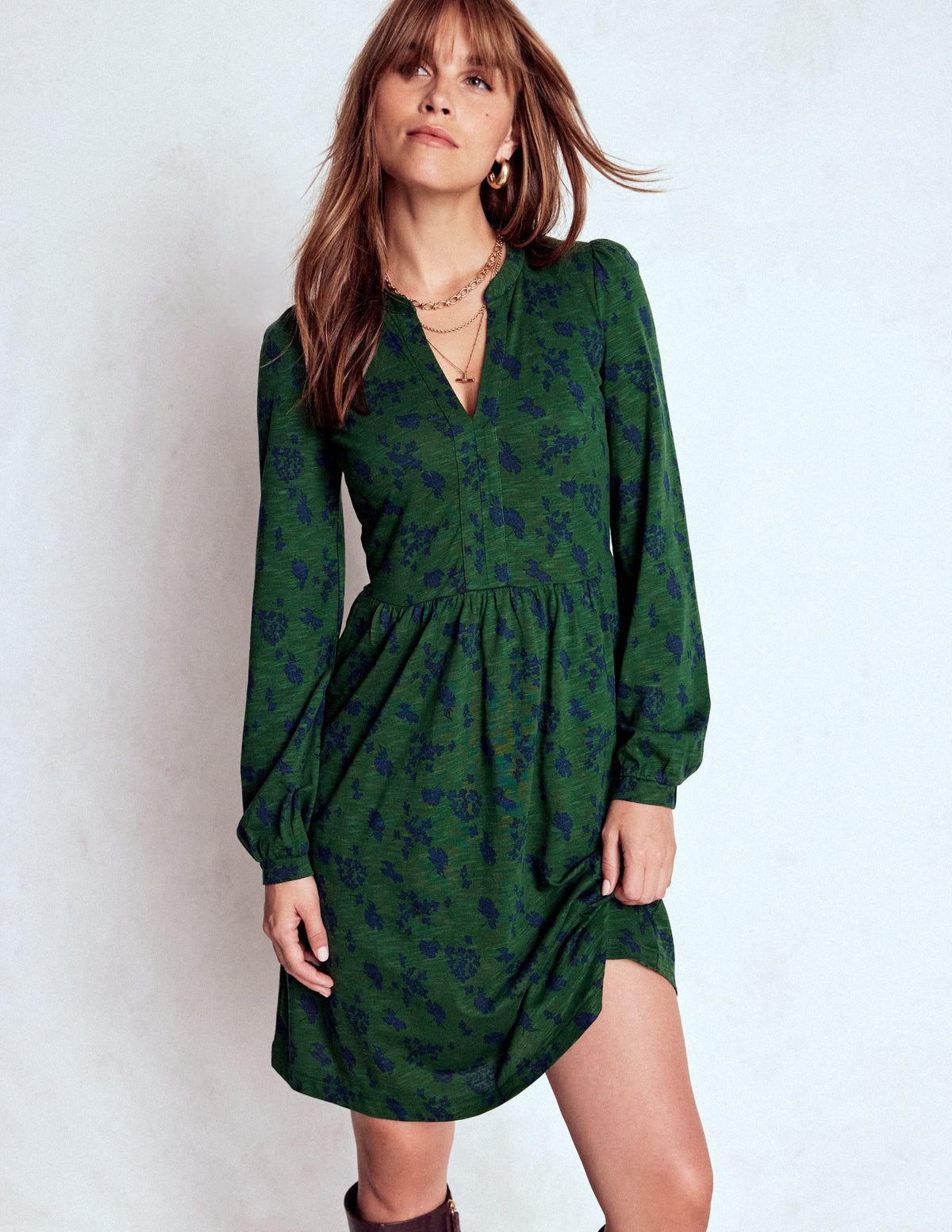 Naomi Relaxed Jersey Dress-Dark Green, Dainty Meadow - Image 1