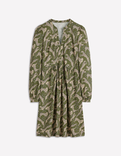 Naomi Relaxed Jersey Dress-Woodland Green, Leopard-6